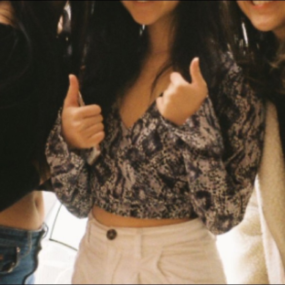 Purple snakeskin long sleeve crop top
